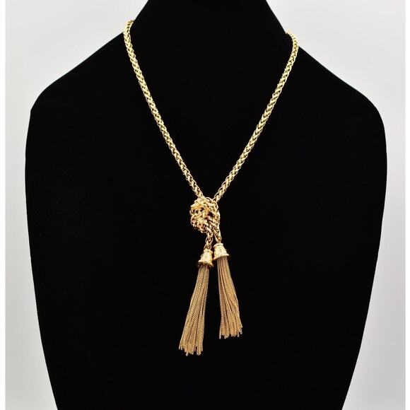 Givenchy Vintage Chain Tassel Necklace G Logo Wheat Gold Knot Chunky Signed BinL - Picture 1 of 12